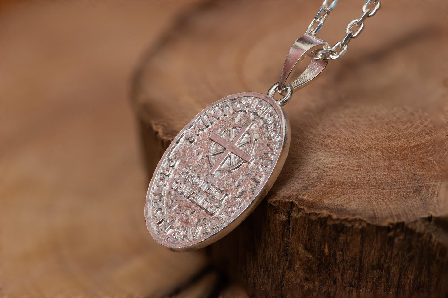 Oxidized St. Christopher Medal Necklace S925 Sterling Silver, Handmade Saint Amulet Jewelry for Travelers Protection