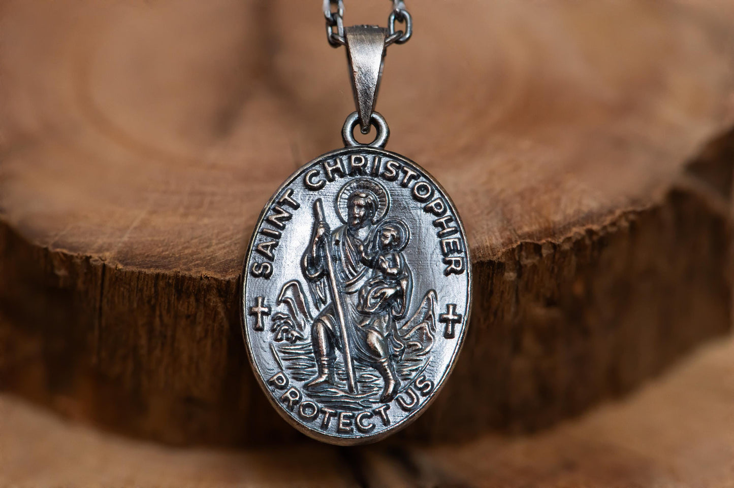 St. Christopher Pendant S925 Sterling Silver Necklace, Saint Medal Amulet Jewelry, Religious Protection Gift for Men and Women