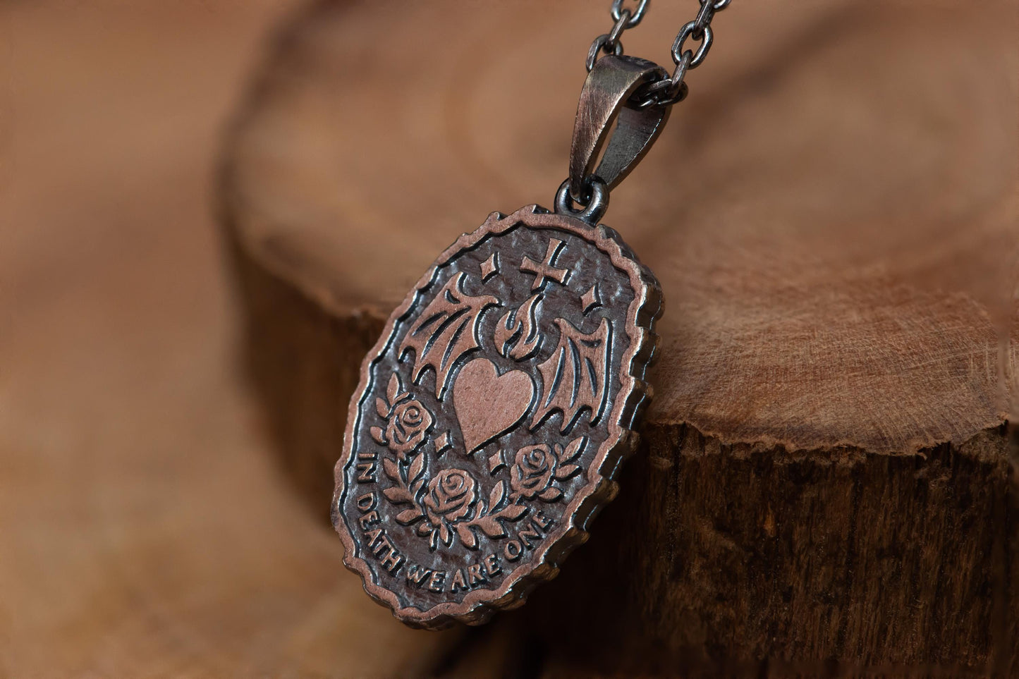 Oxidized Skeleton Lovers Pendant Necklace S925 Sterling Silver, Gothic Heart Cross Jewelry, Memento Mori Gift for Him Her