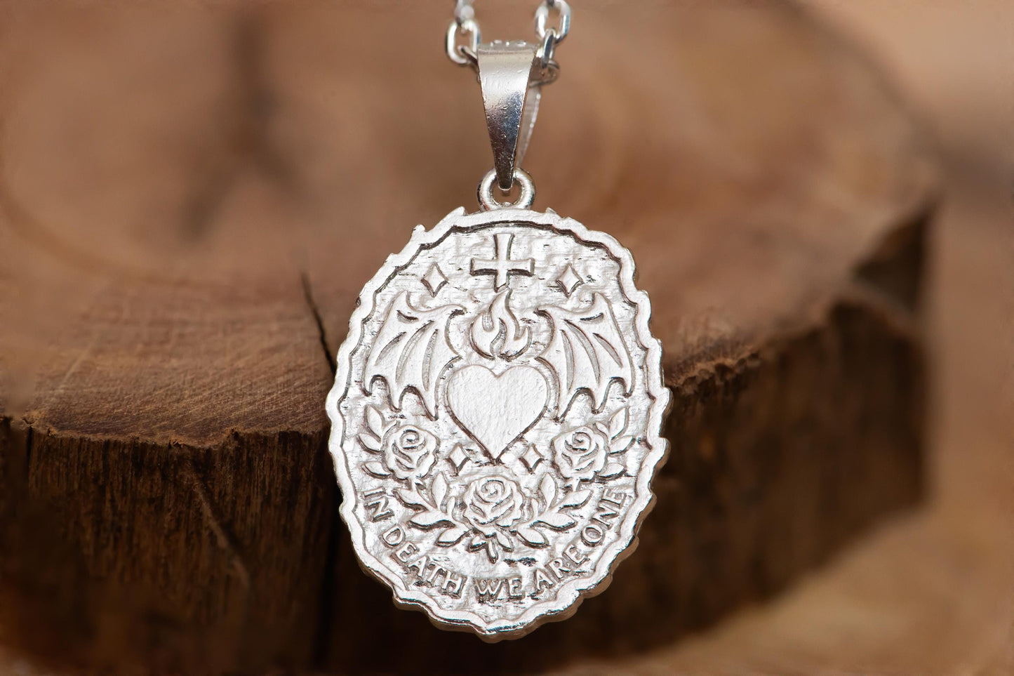 Eternal Lovers Silver Necklace S925 Sterling – Gothic Love Amulet Pendant, Handmade Couple Jewelry, In Death We Are One Romantic Gift