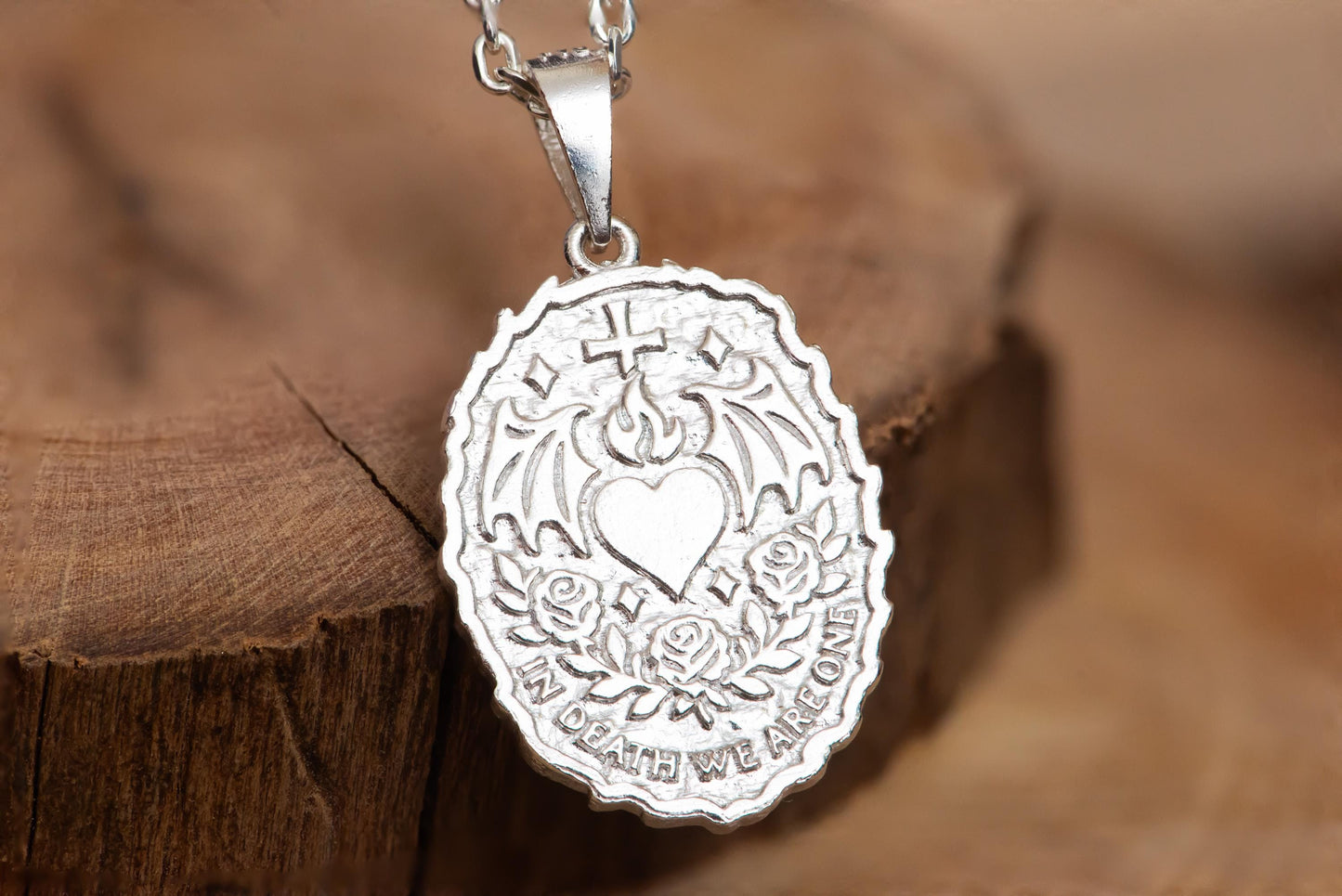 Oxidized Skeleton Lovers Pendant Necklace S925 Sterling Silver, Gothic Heart Cross Jewelry, Memento Mori Gift for Him Her