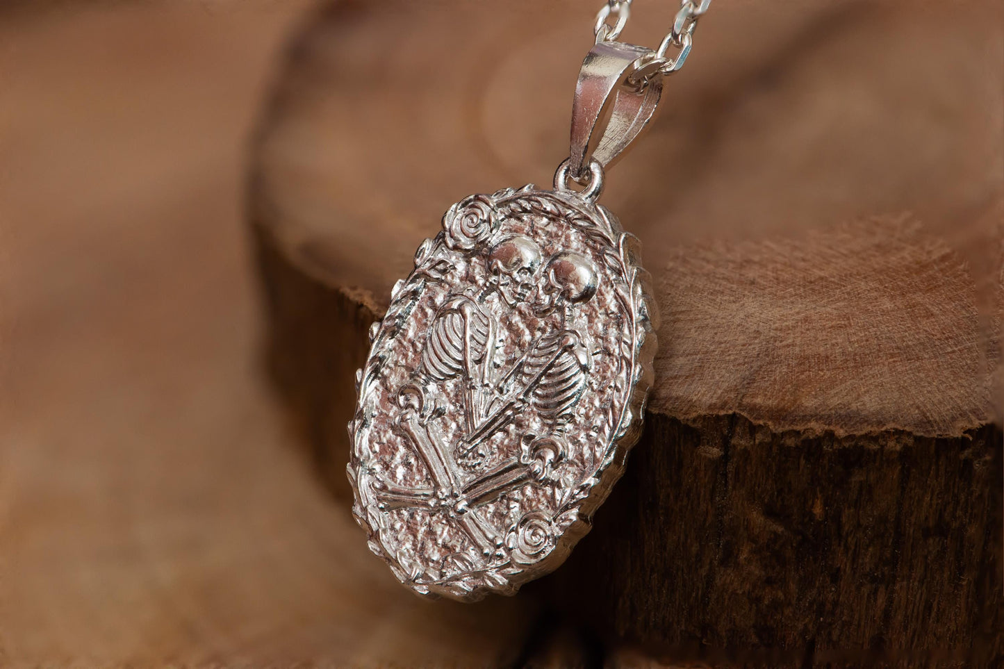 Eternal Lovers Silver Necklace S925 Sterling – Gothic Love Amulet Pendant, Handmade Couple Jewelry, In Death We Are One Romantic Gift