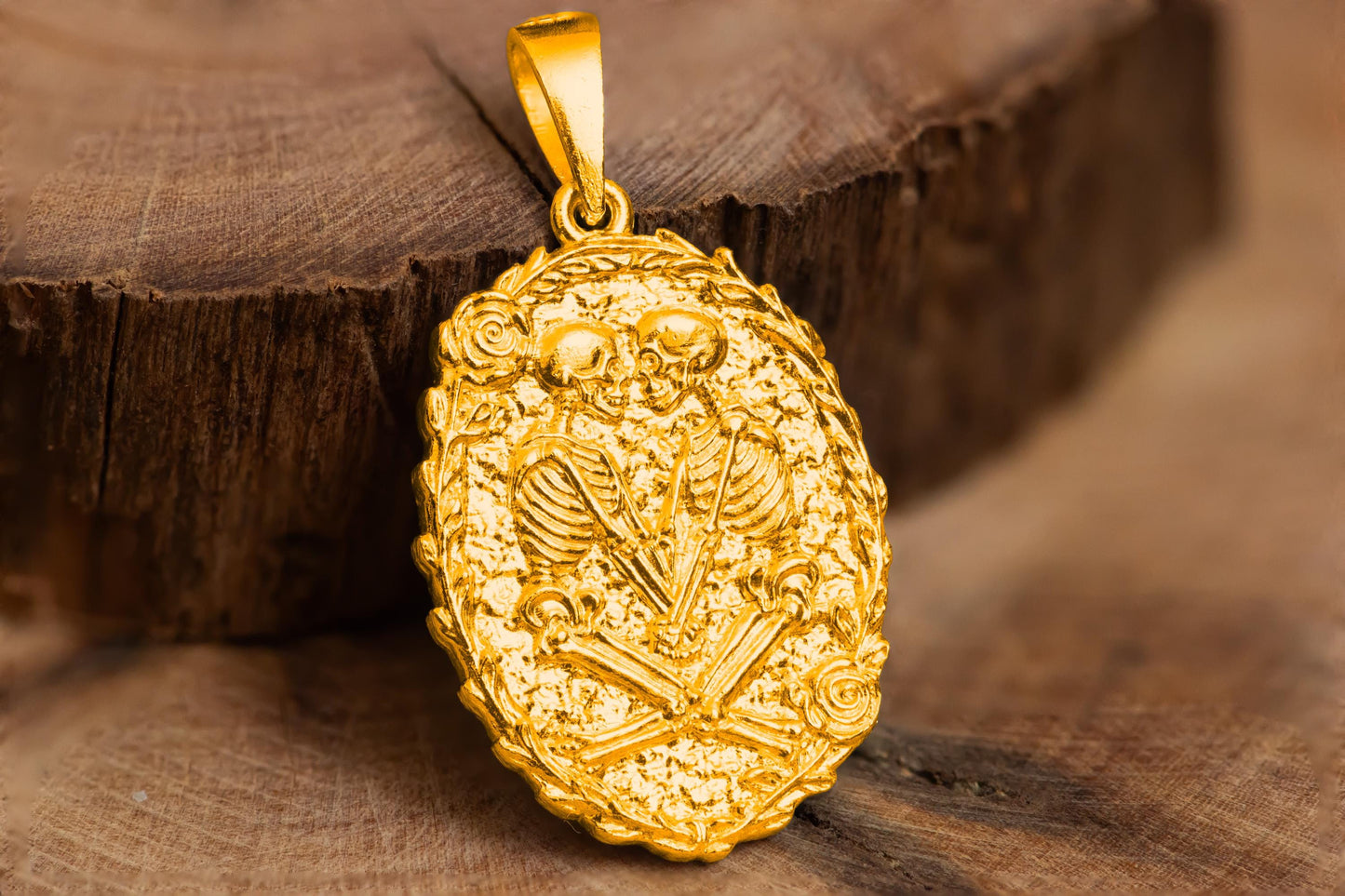 Gold Plated Skeleton Couple Pendant S925 Sterling Silver Necklace, Romantic Gothic Jewelry Gift, Handmade Skull Charm