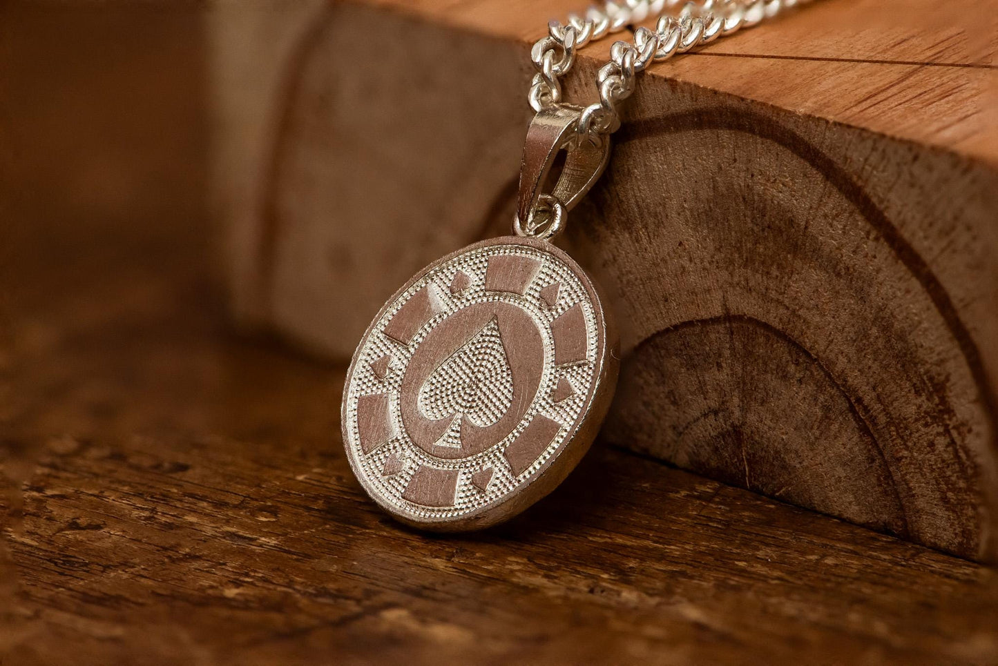 Poker Coin Silver Pendant S925 | Four Suits Necklace for Men | Hearts Diamonds Clubs Spades Jewelry | Gift for Gamers & Card Lovers