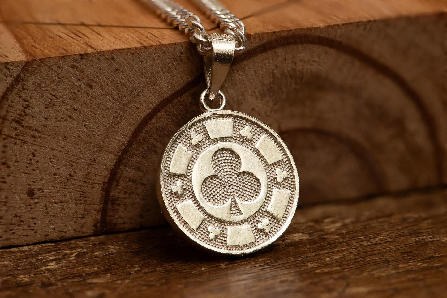 Poker Coin Silver Pendant S925 | Four Suits Necklace for Men | Hearts Diamonds Clubs Spades Jewelry | Gift for Gamers & Card Lovers