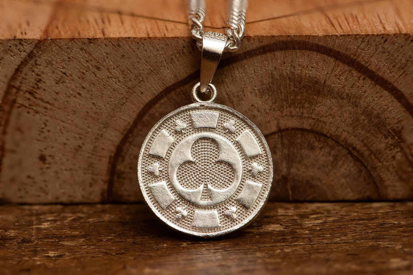 Poker Coin Silver Pendant S925 | Four Suits Necklace for Men | Hearts Diamonds Clubs Spades Jewelry | Gift for Gamers & Card Lovers
