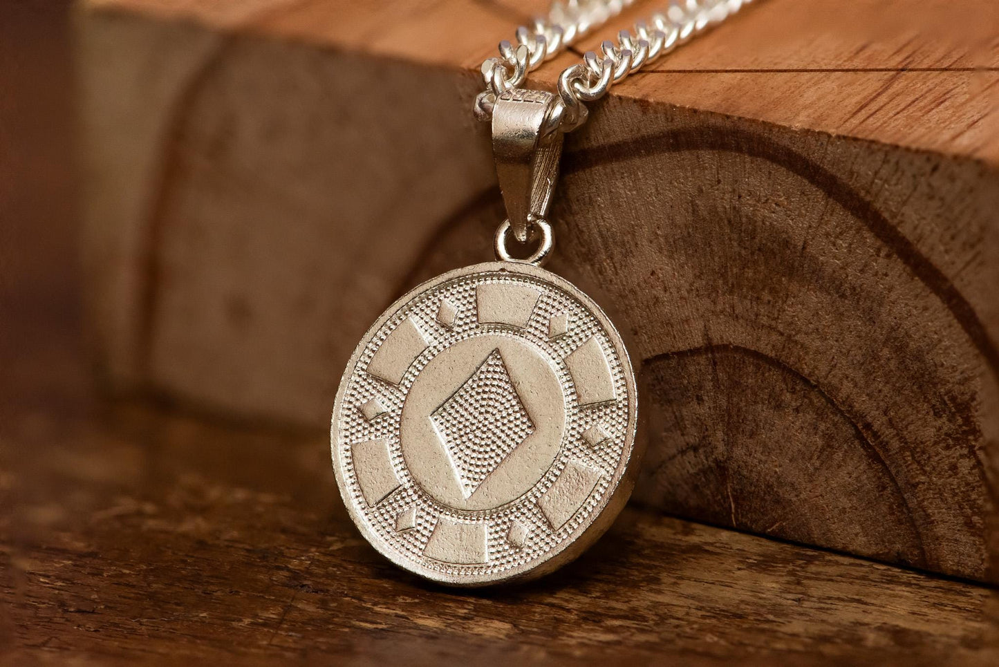 Poker Coin Silver Pendant S925 | Four Suits Necklace for Men | Hearts Diamonds Clubs Spades Jewelry | Gift for Gamers & Card Lovers