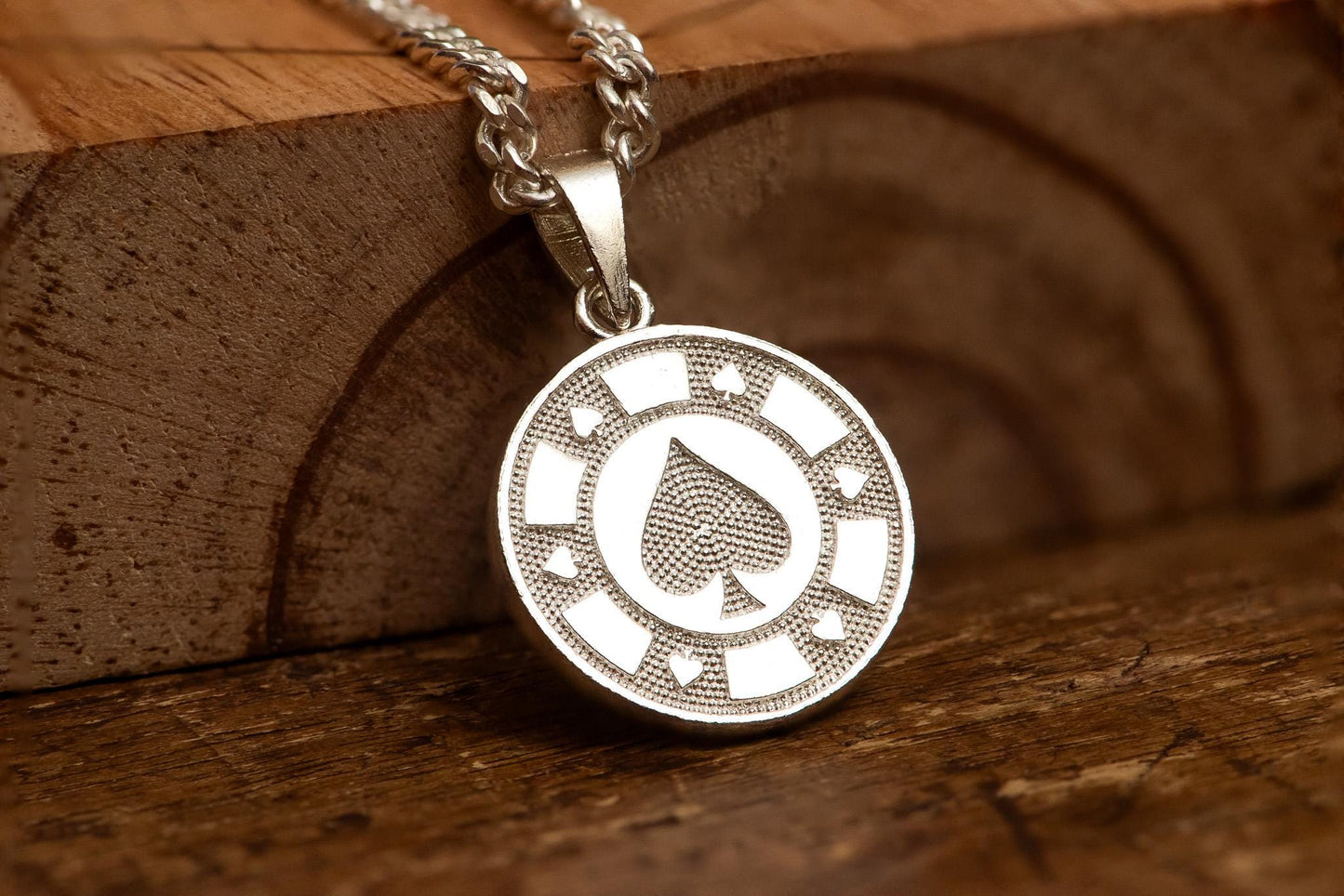 Poker Coin Silver Pendant S925 | Four Suits Necklace for Men | Hearts Diamonds Clubs Spades Jewelry | Gift for Gamers & Card Lovers
