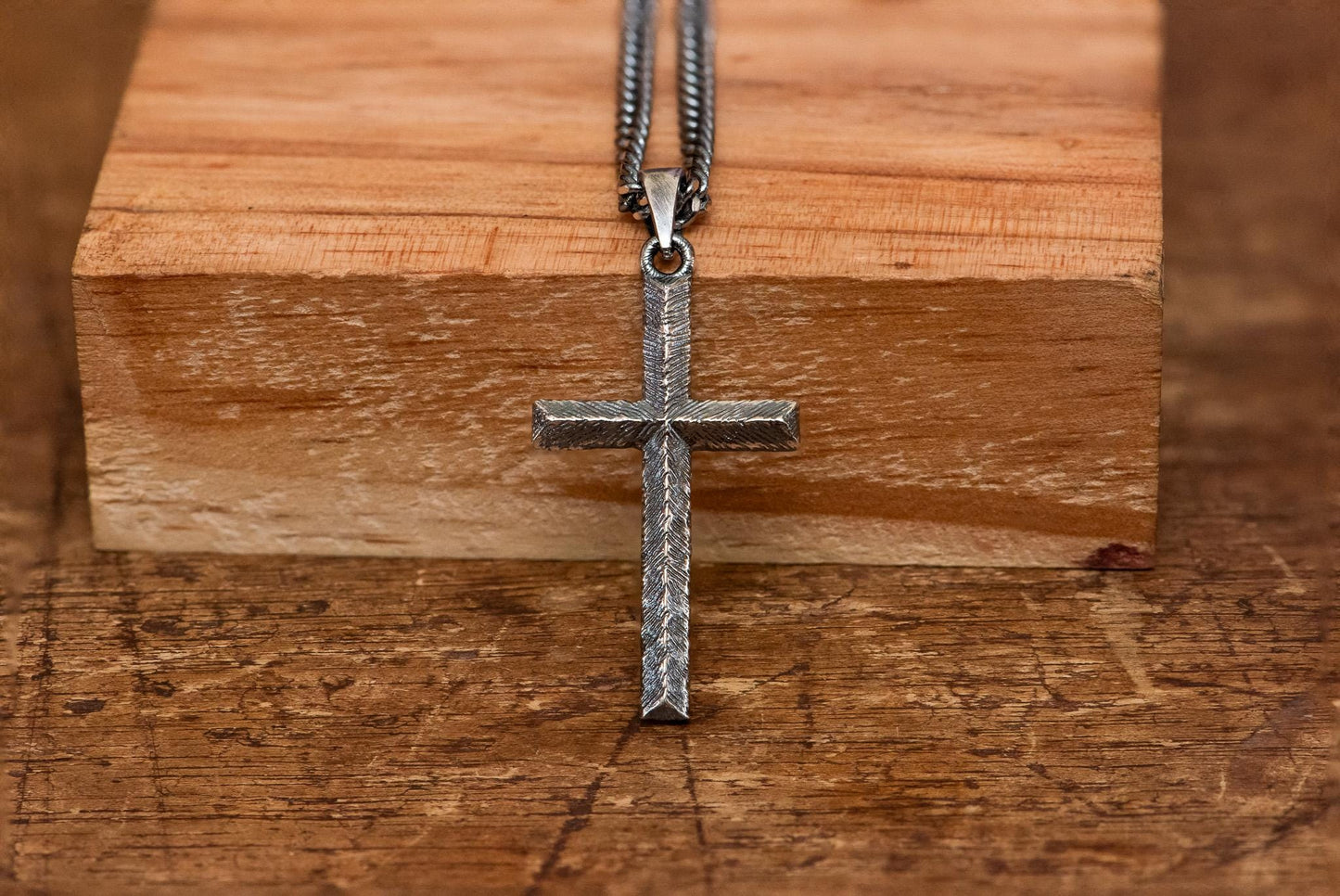 Engraved Cross Pendant Necklace S925 Sterling Silver Vintage Faith Jewelry for Men, Handcrafted Religious Gift