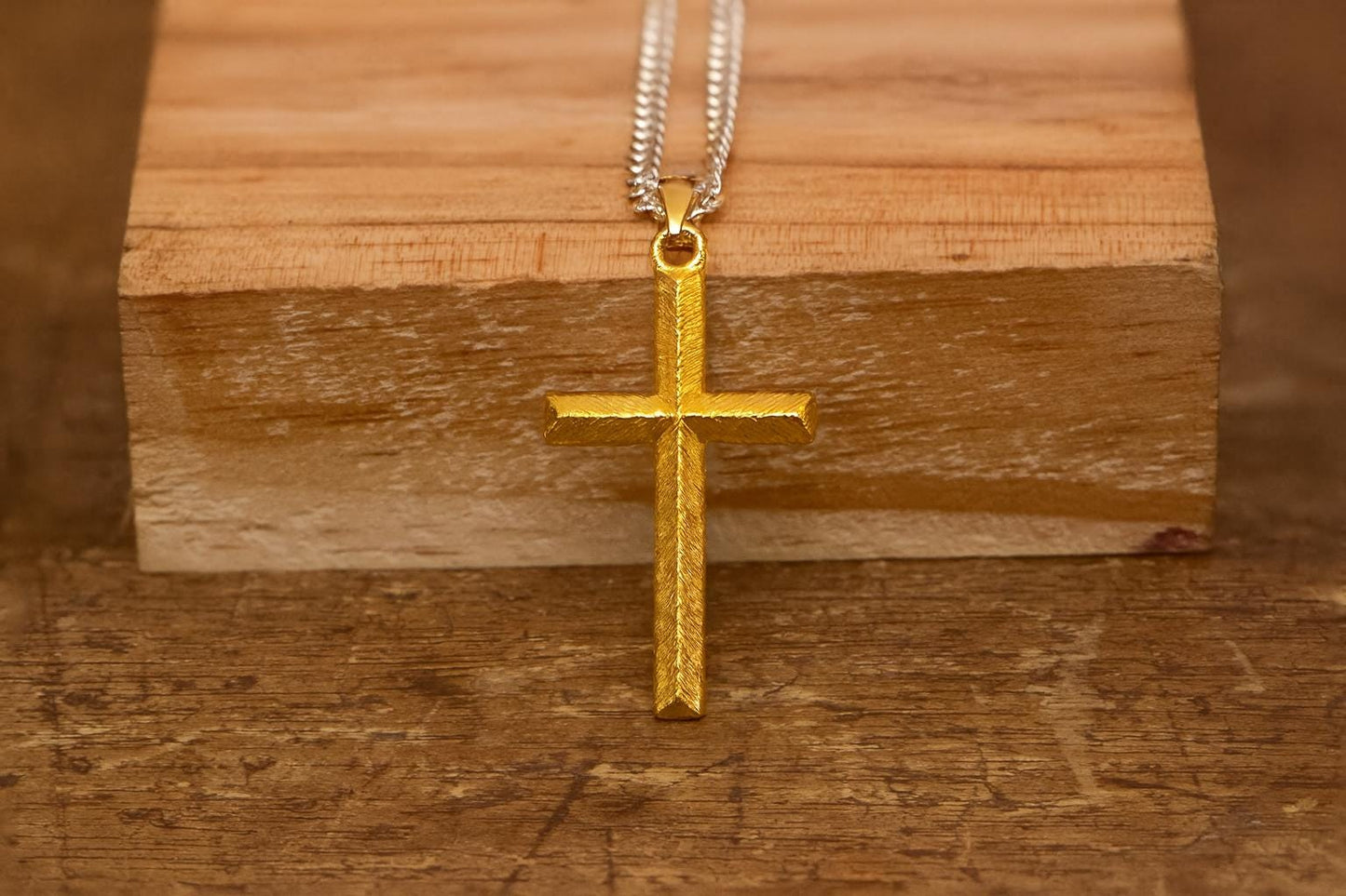 Gold-Plated Engraved Cross Necklace S925 Sterling Silver Religious Jewelry, Elegant Christian Gift for Him