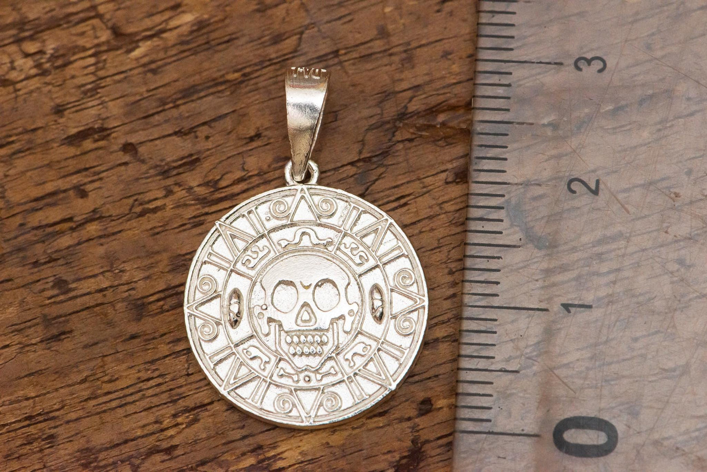 Handmade S925 Silver Aztec Coin Pendant, Pirate Treasure Necklace, Nautical Skull Jewelry, Men’s Gothic Amulet, Vintage Silver Gift