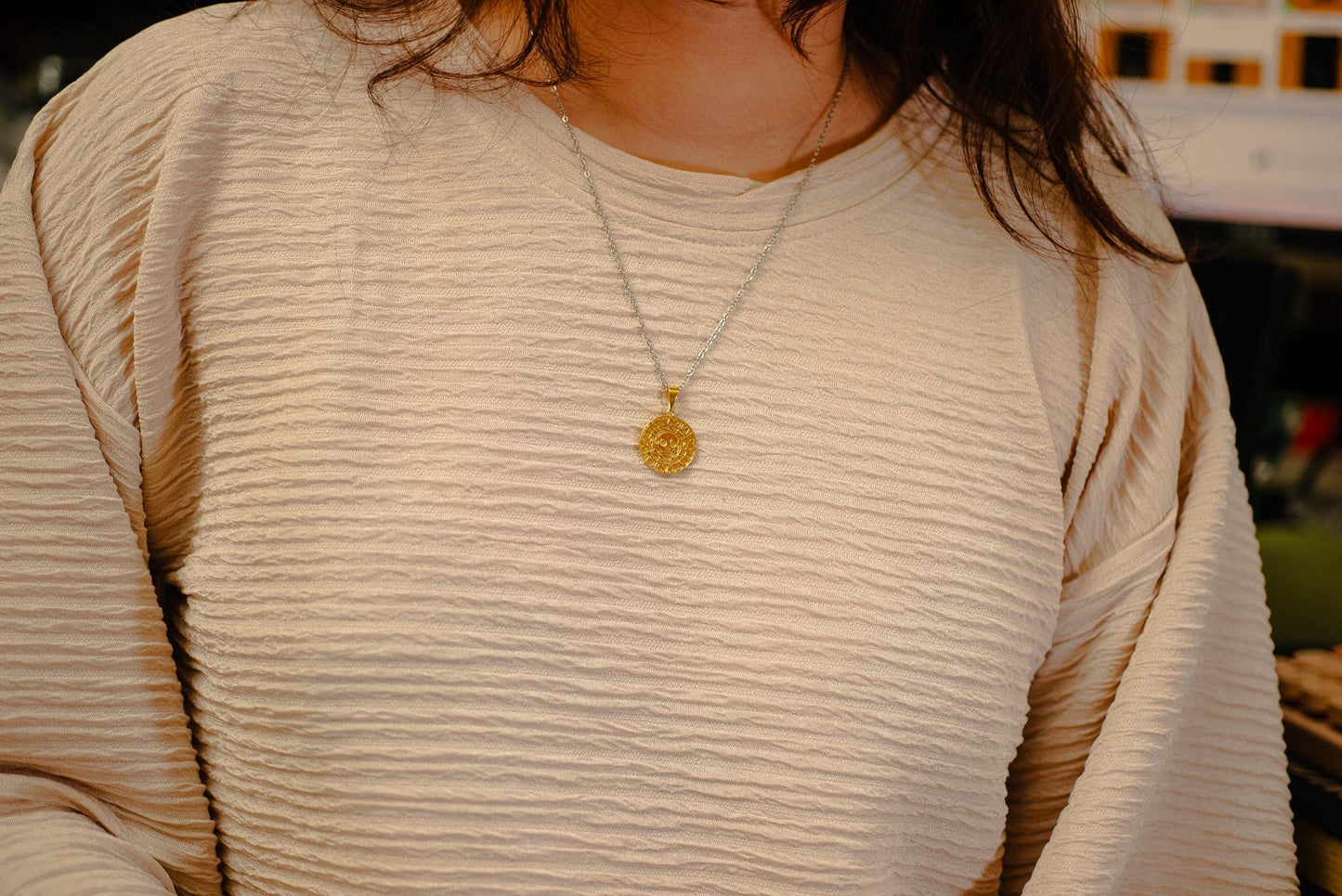 24K Gold Plated S925 Silver Aztec Coin Pendant, Pirate Treasure Medallion Necklace, Handmade Nautical Jewelry, Luxury Gift for Men