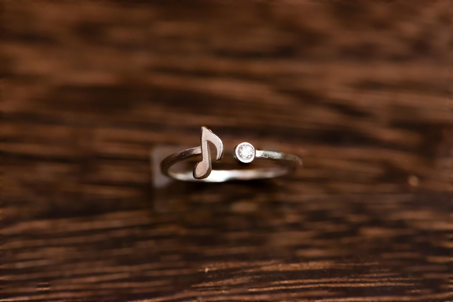 Adjustable Music Note Ring S925 Sterling Silver Gold Plated with Cubic Zirconia, Dainty Gold Jewelry Gift for Women