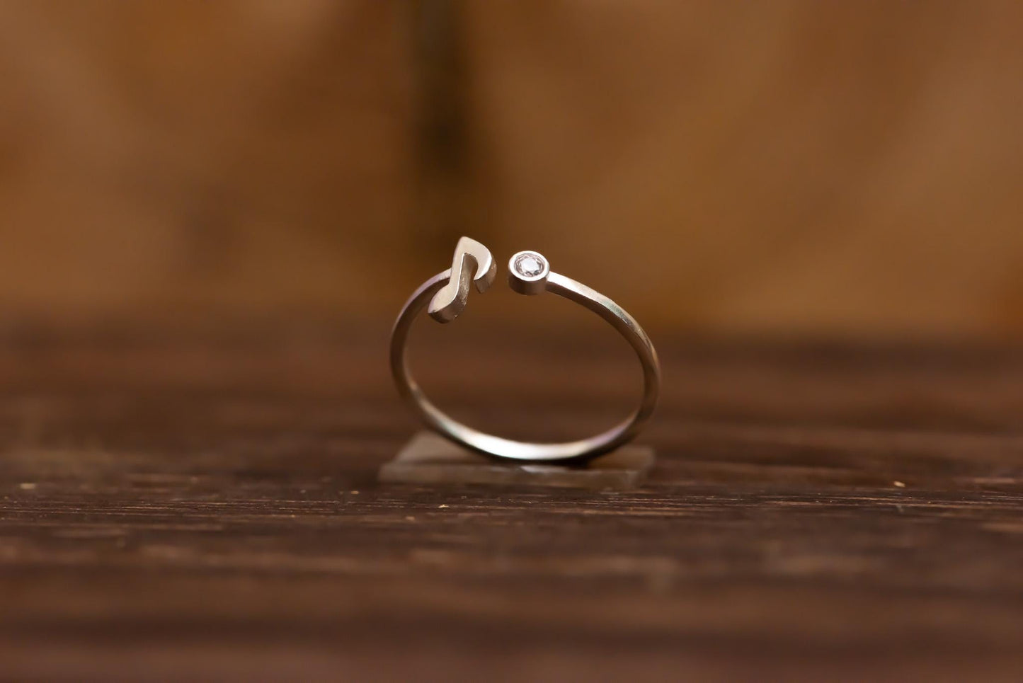 Adjustable Music Note Ring S925 Sterling Silver Gold Plated with Cubic Zirconia, Dainty Gold Jewelry Gift for Women