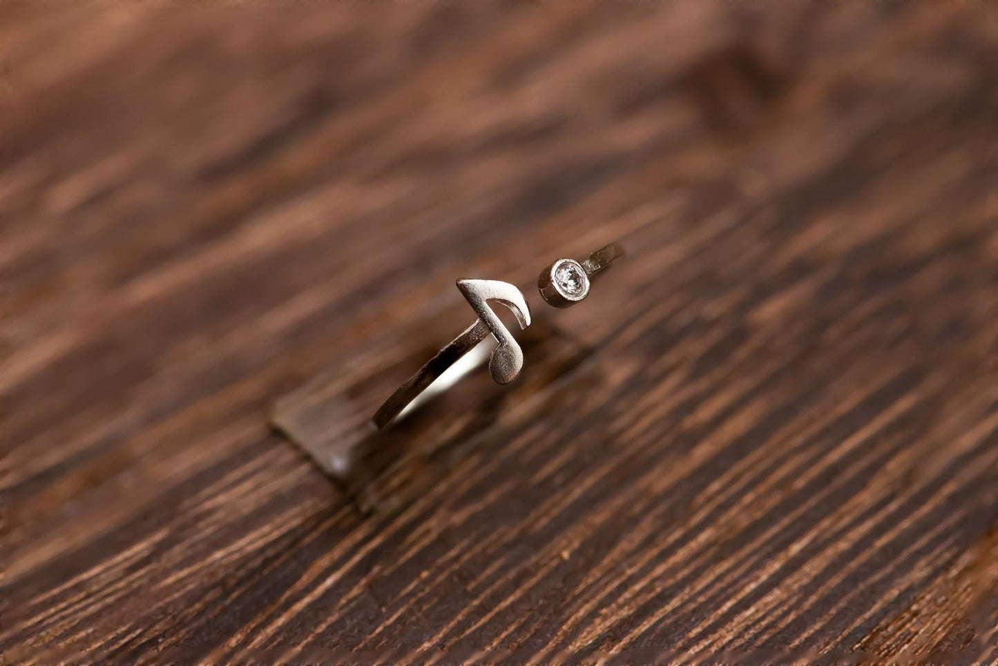 Adjustable Music Note Ring S925 Sterling Silver with Cubic Zirconia, Minimalist Jewelry Gift for Women, Silver Band Ring