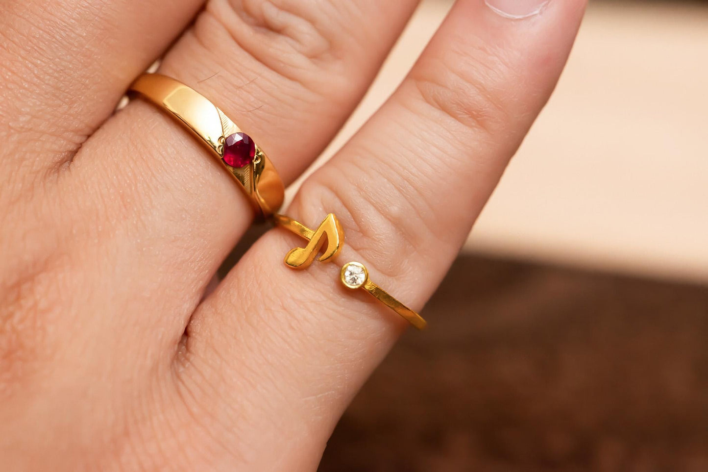 Adjustable Music Note Ring S925 Sterling Silver Gold Plated with Cubic Zirconia, Dainty Gold Jewelry Gift for Women