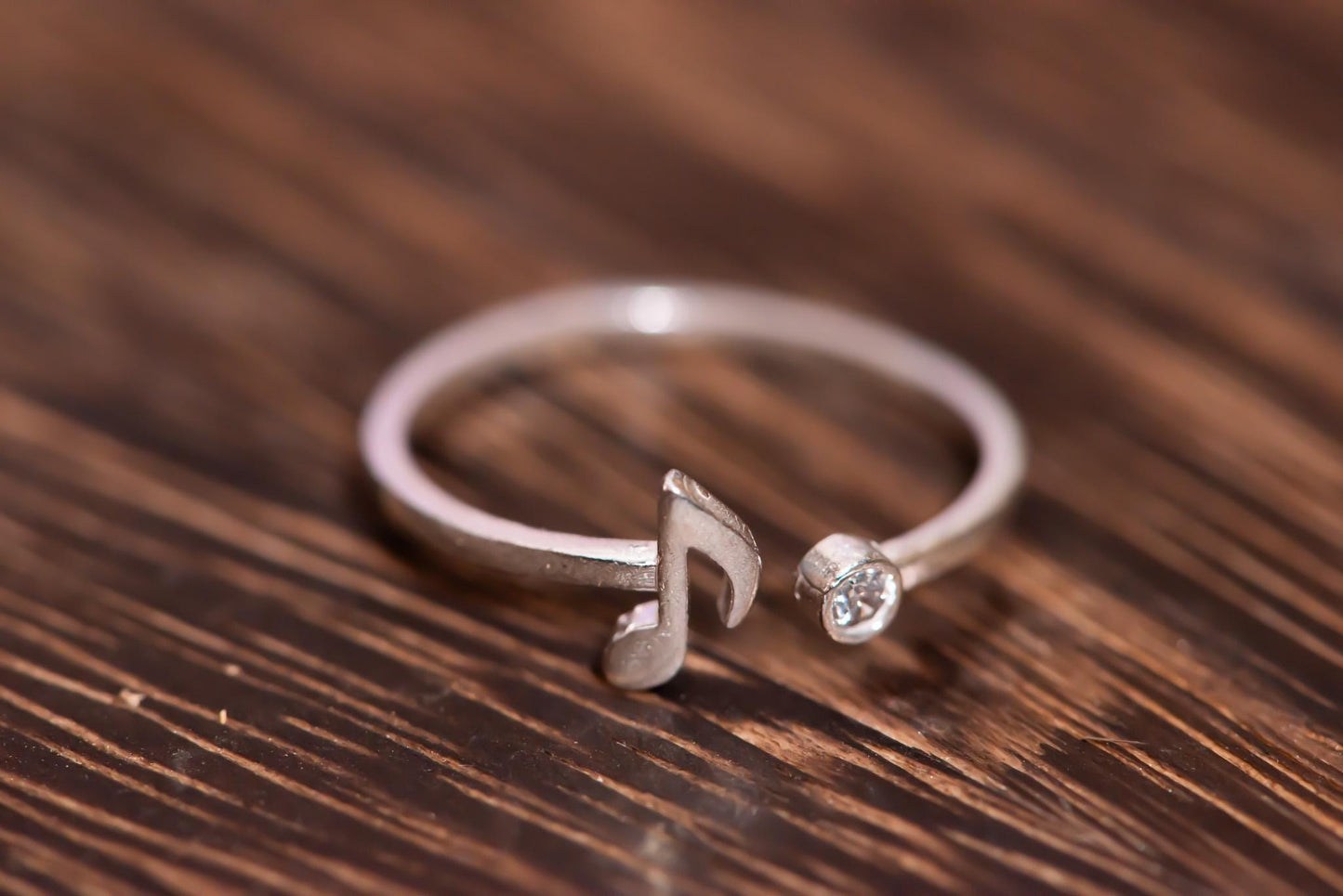 Adjustable Music Note Ring S925 Sterling Silver Gold Plated with Cubic Zirconia, Dainty Gold Jewelry Gift for Women