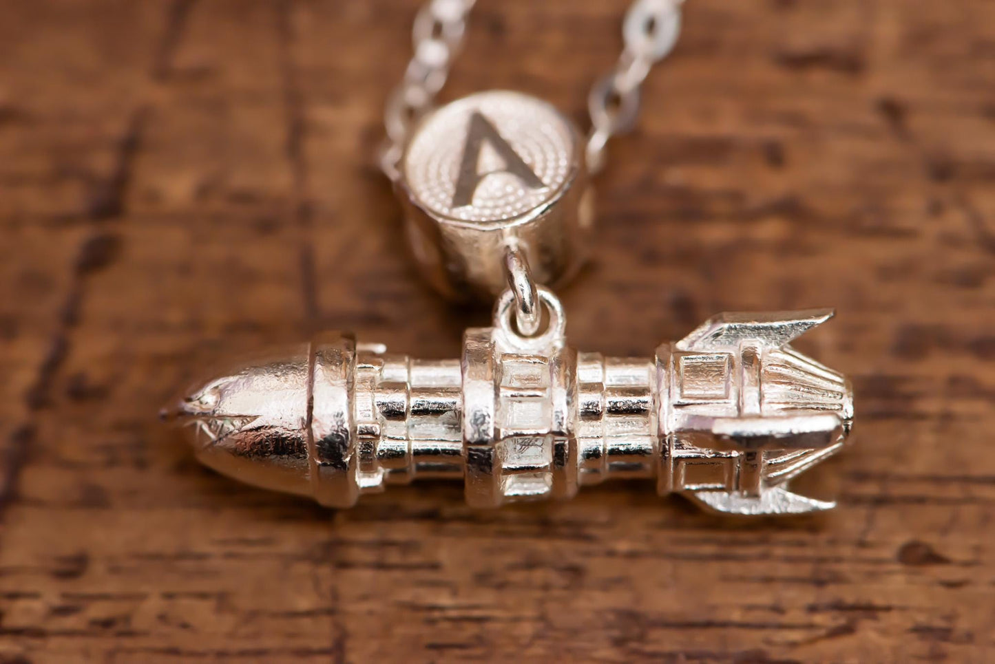 Rocket Pendant Necklace S925 Sterling Silver, Inspired Bullet Jewelry, Handmade Silver Cable Chain Gift for Fans