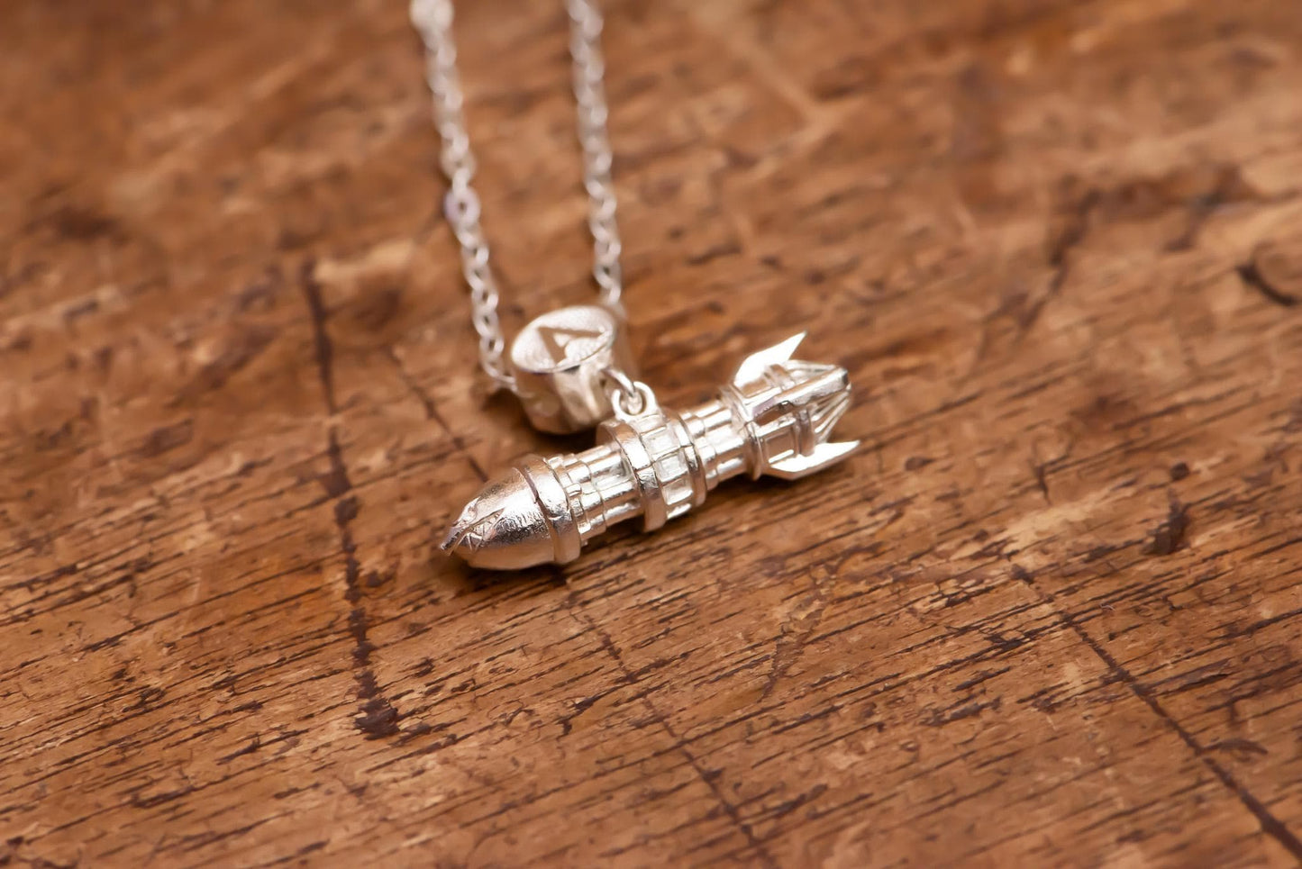 Rocket Pendant Necklace S925 Sterling Silver, Inspired Bullet Jewelry, Handmade Silver Cable Chain Gift for Fans