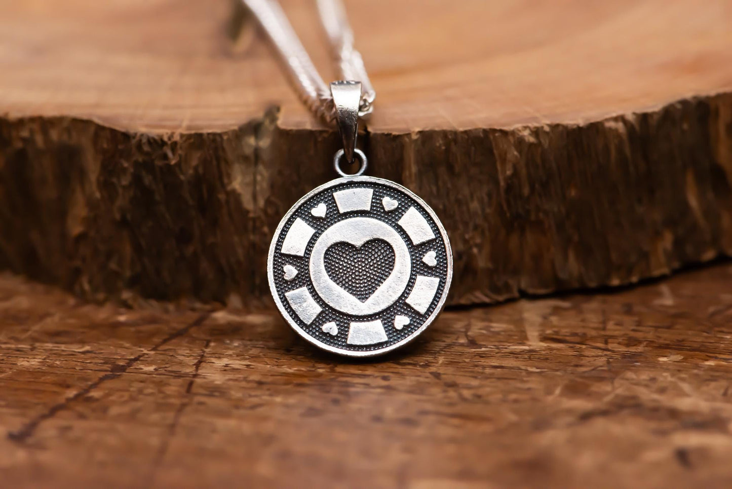 Poker Coin Silver Pendant S925 | Four Suits Necklace for Men | Hearts Diamonds Clubs Spades Jewelry | Gift for Gamers & Card Lovers