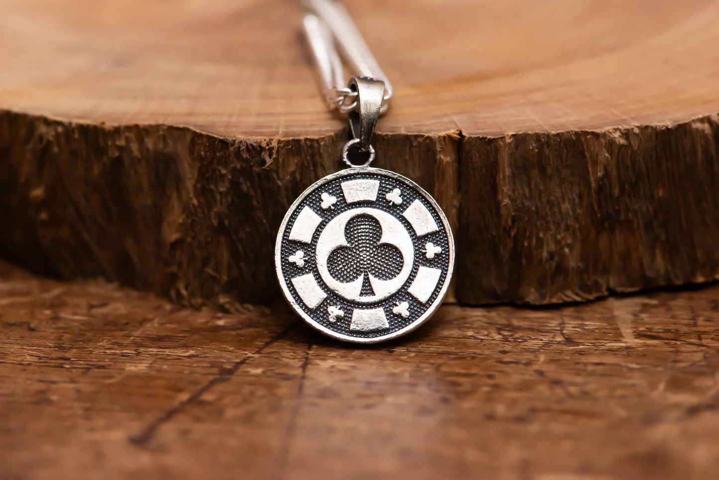 Poker Coin Silver Pendant S925 | Four Suits Necklace for Men | Hearts Diamonds Clubs Spades Jewelry | Gift for Gamers & Card Lovers
