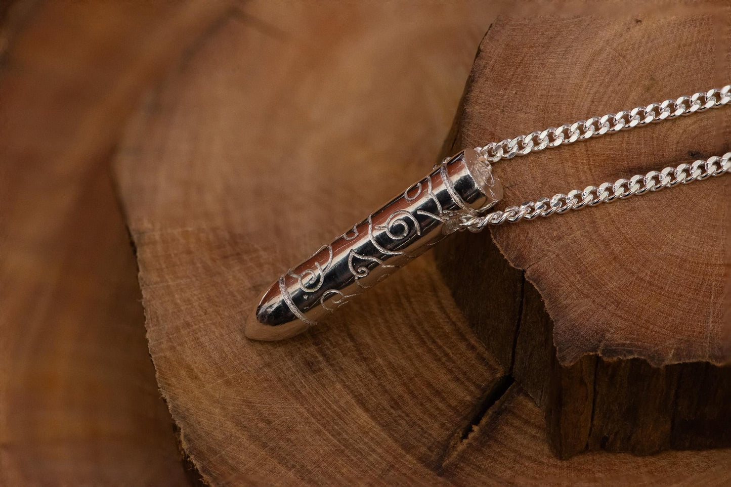 Silver Bullet Pendant Necklace S925 Sterling, Handmade Jewelry for Men, Engraved Bullet Charm, Gothic Gift for Him