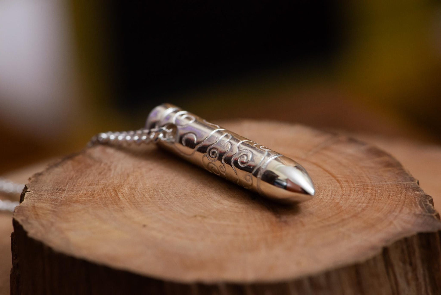 Silver Bullet Pendant Necklace S925 Sterling, Handmade Jewelry for Men, Engraved Bullet Charm, Gothic Gift for Him