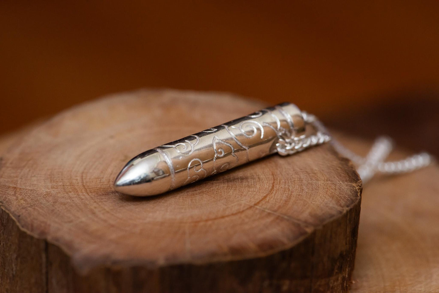 Silver Bullet Pendant Necklace S925 Sterling, Handmade Jewelry for Men, Engraved Bullet Charm, Gothic Gift for Him
