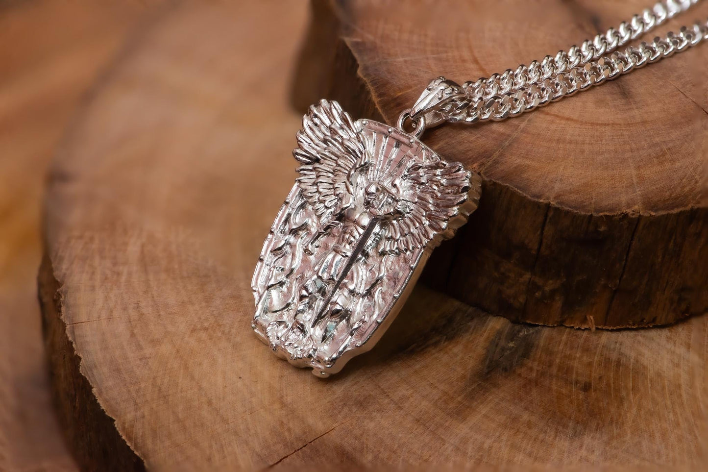 Dark Silver Angel Warrior Pendant Necklace S925 Sterling Oxidized Shield Jewelry, Medieval Gothic Necklace for Him