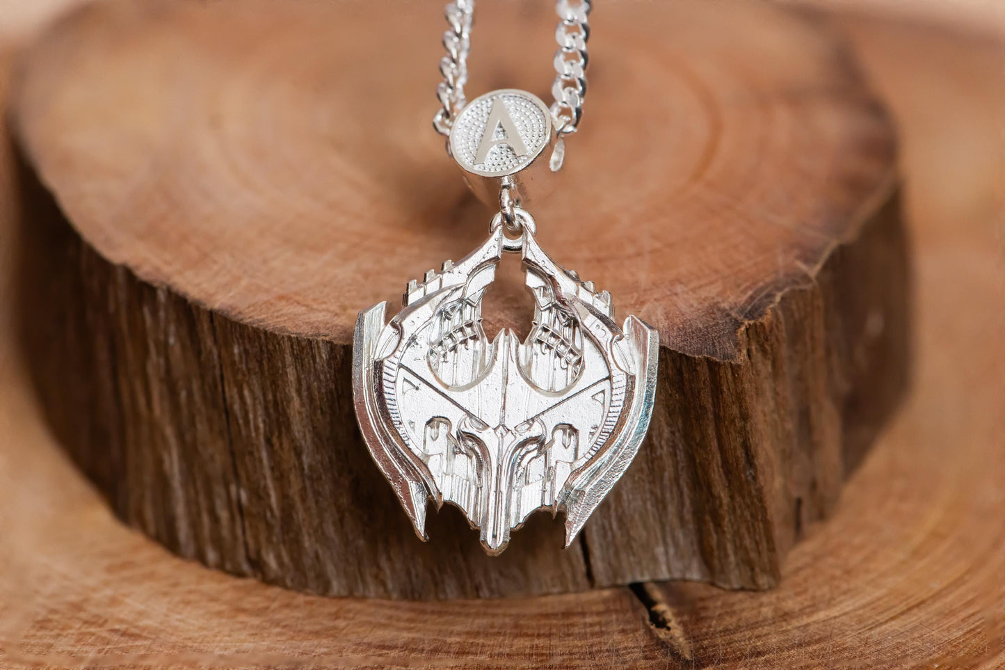 Silver War Emblem Pendant Necklace S925 Sterling Handmade Jewelry, Gothic Fantasy Symbol Necklace, Gift for Gamer