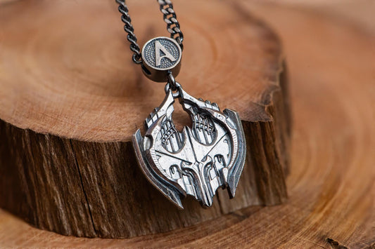 Dark Silver War Emblem Pendant Necklace S925 Sterling Oxidized Fantasy Jewelry for Men, RPG Gothic Talisman Gift