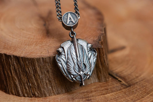 Dark Silver Crest Blade Pendant Necklace S925 Sterling Oxidized Gothic Jewelry for Men, RPG Fantasy Necklace Gift