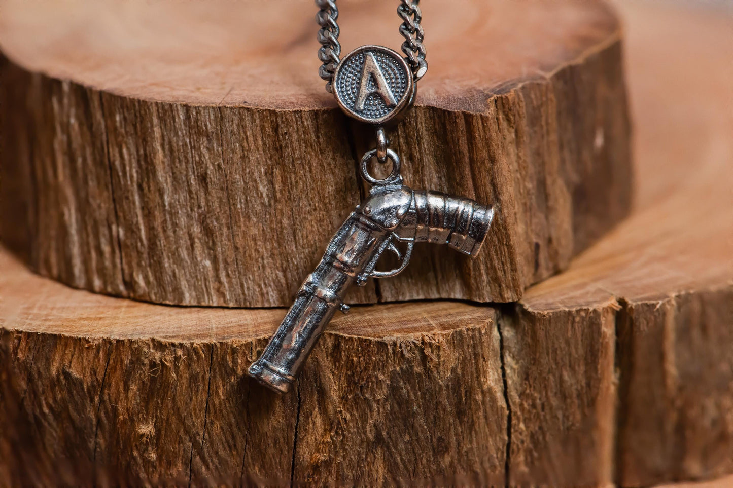 S925 Gold Plated Fantasy Gun Pendant Necklace – Sterling Silver Jewelry, Handmade Gift for Gamer, Unique Armor Style