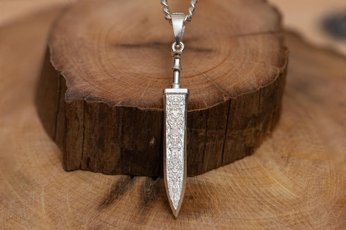 Oxidized S925 Sterling Silver Textured Sword Pendant Necklace – Dark Fantasy Jewelry, Handmade Talisman, Gift for Men, Warrior Style