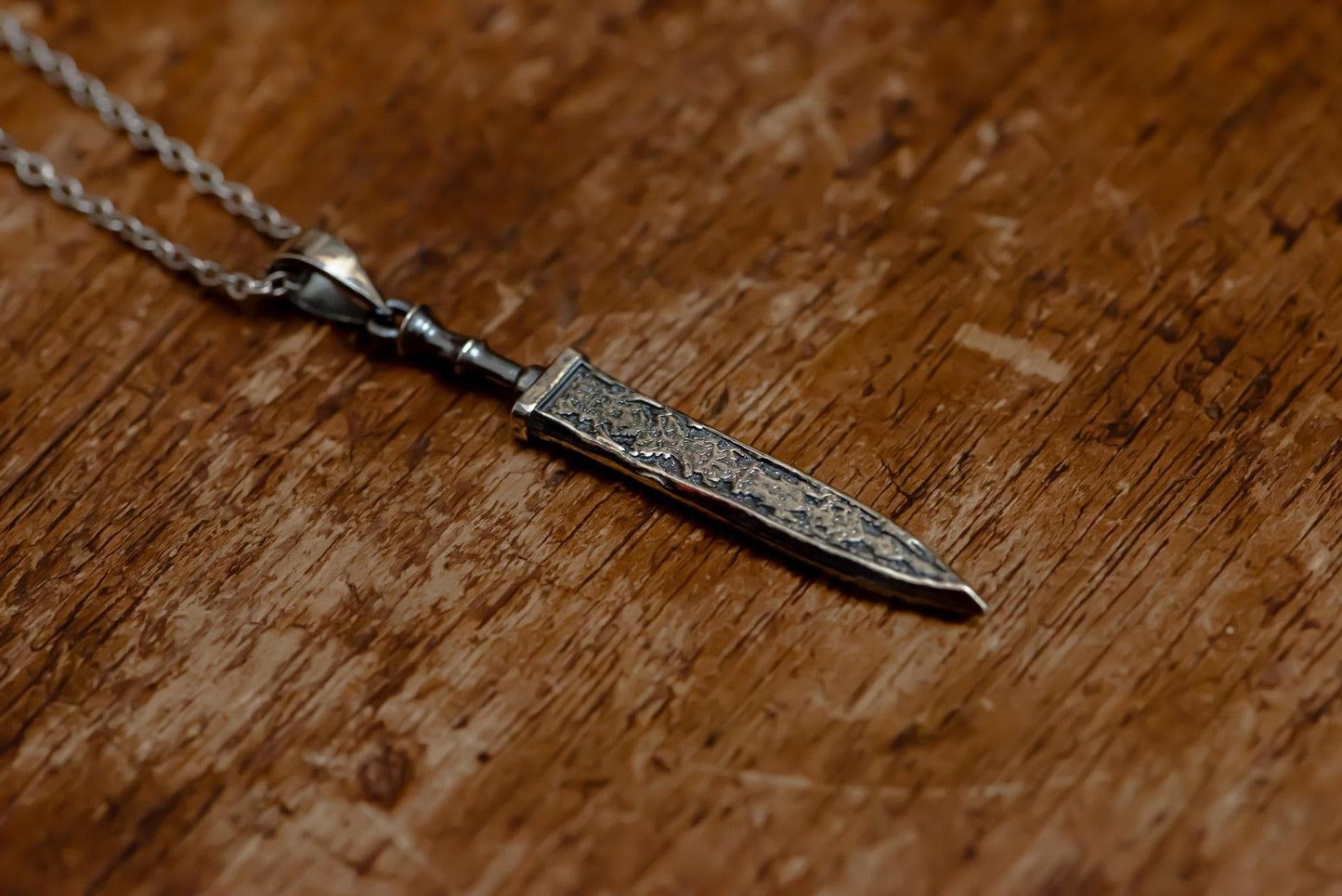 Oxidized S925 Sterling Silver Textured Sword Pendant Necklace – Dark Fantasy Jewelry, Handmade Talisman, Gift for Men, Warrior Style