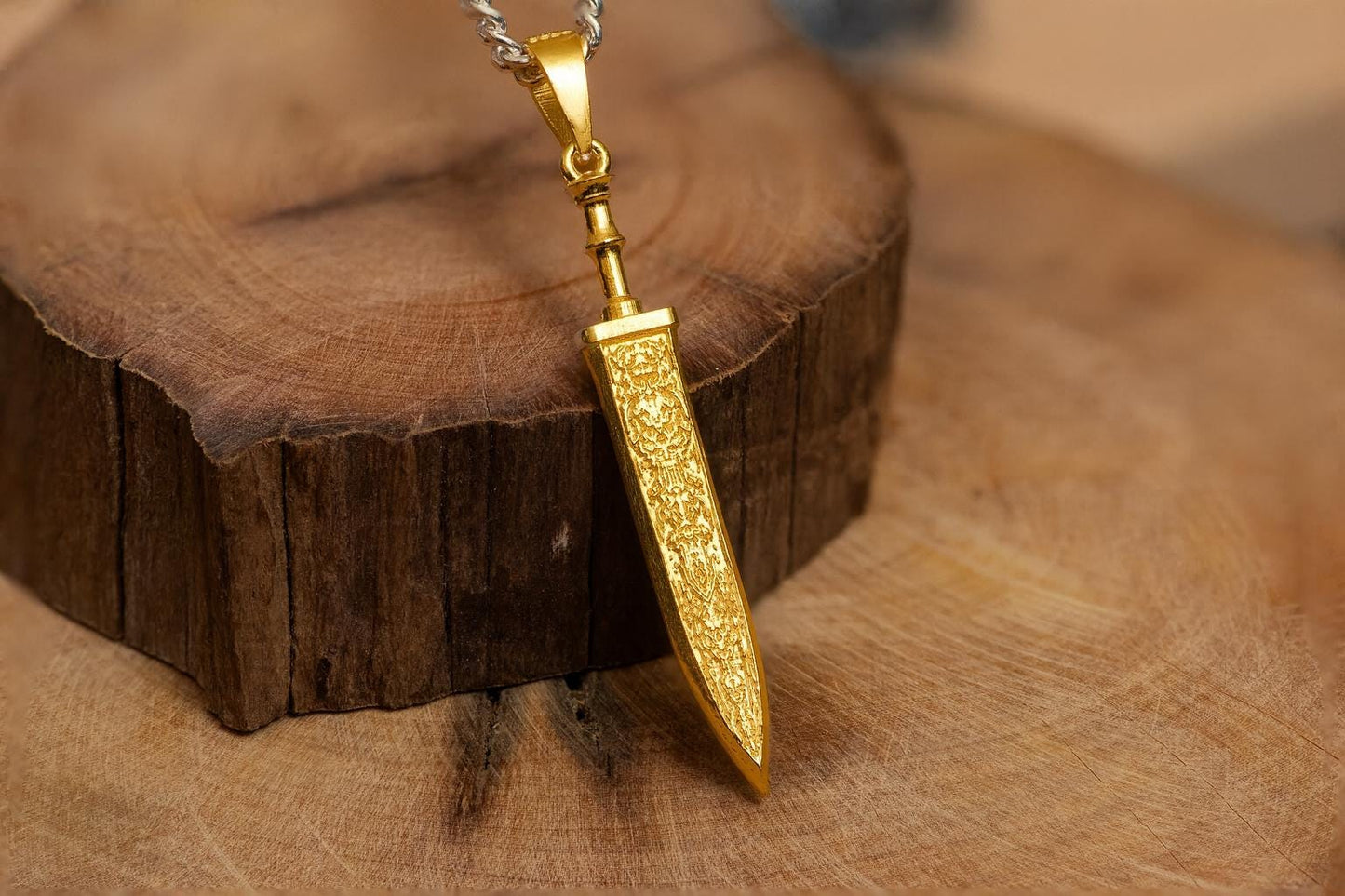 Gold Plated S925 Sterling Silver Sword Pendant Necklace – Polished Blade Design, RPG Inspired Jewelry, Fantasy Gift for Gamer