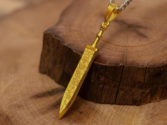 Gold Plated S925 Sterling Silver Sword Pendant Necklace – Polished Blade Design, RPG Inspired Jewelry, Fantasy Gift for Gamer