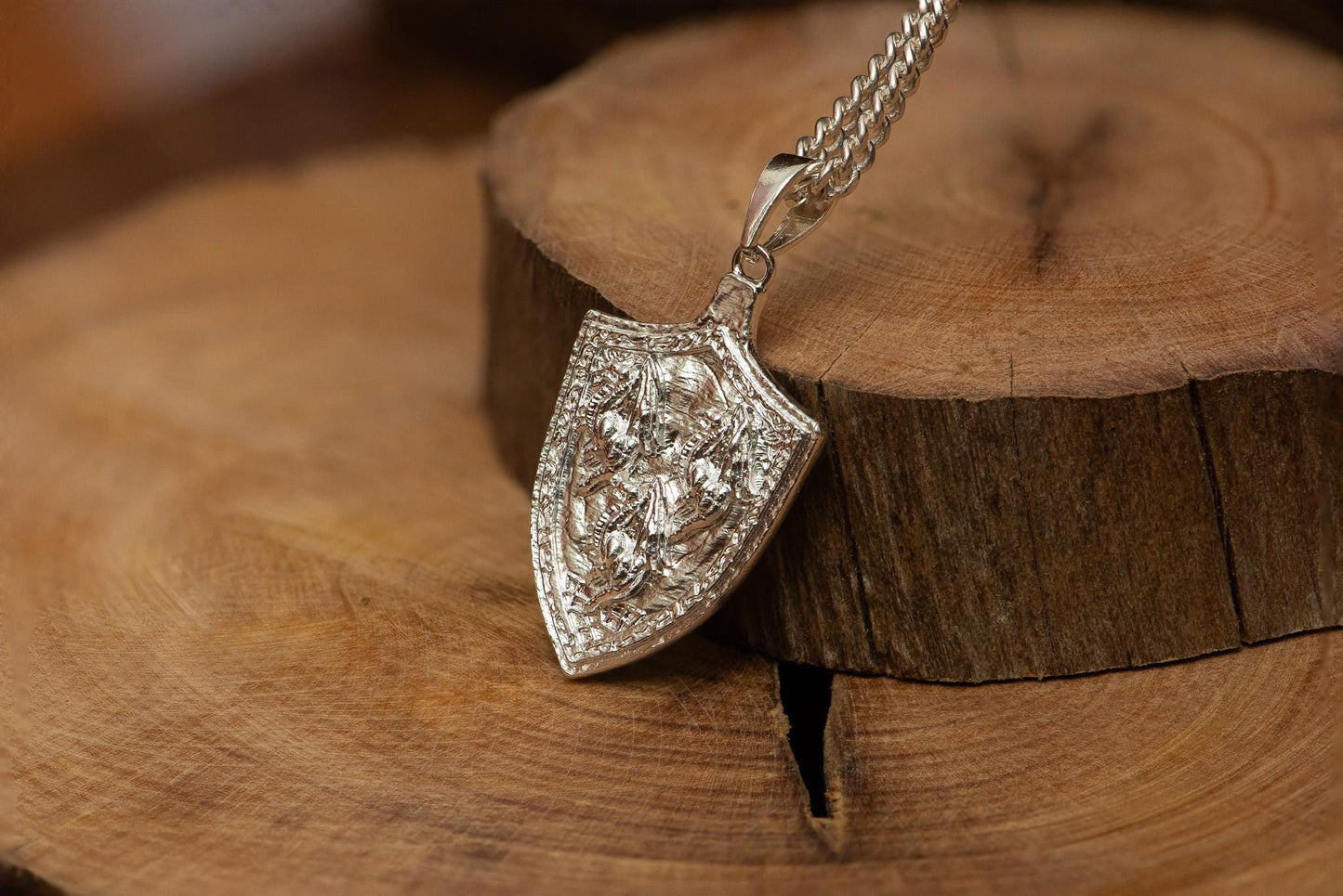 Dragoncrest Shield Talisman S925 Oxidized Silver Necklace | Handmade Fantasy Jewelry For Gamer Men Women