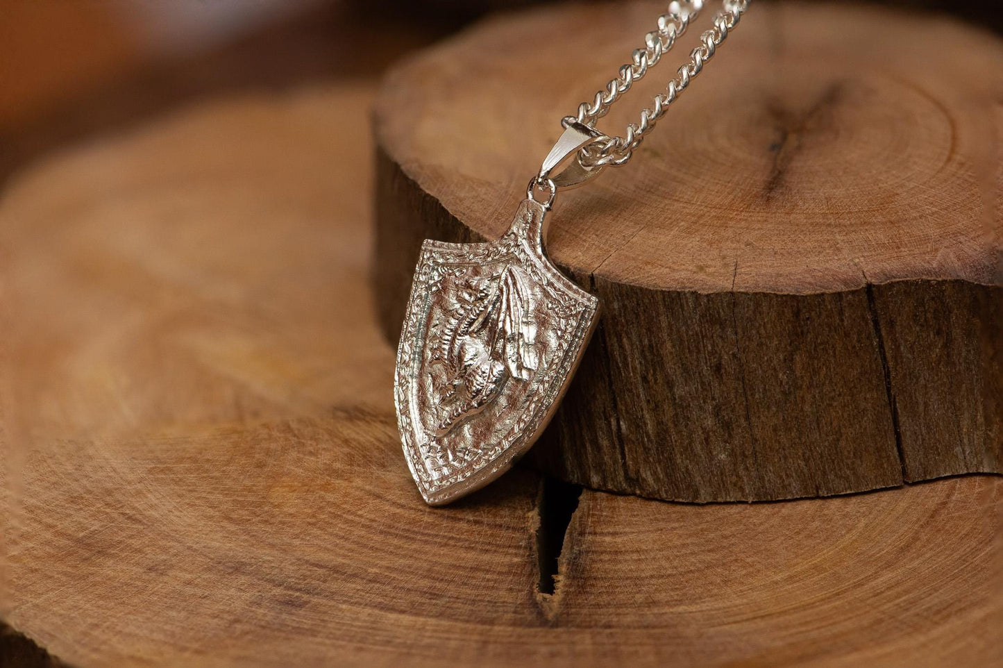 Dragoncrest Shield Talisman +1 S925 Oxidized Silver Necklace | Gothic Medieval Pendant | RPG Fantasy Gift