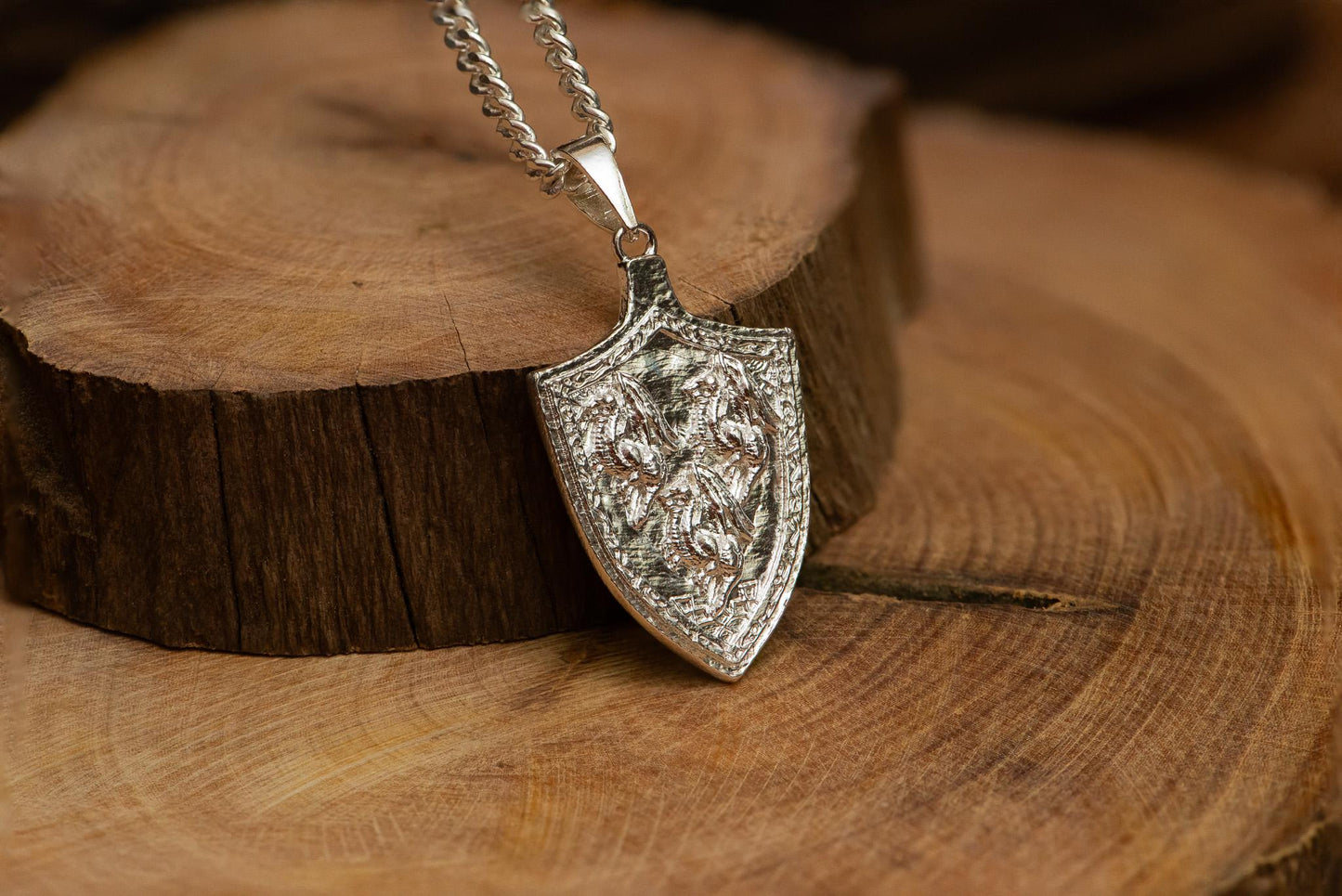 Dragoncrest Shield Talisman +1 S925 Oxidized Silver Necklace | Gothic Medieval Pendant | RPG Fantasy Gift