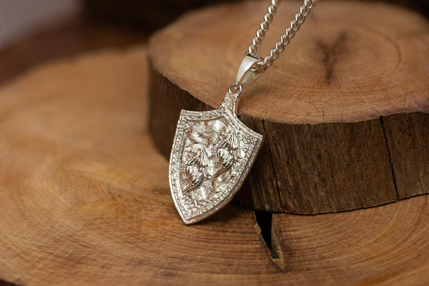 Dragoncrest Shield Talisman S925 Oxidized Silver Necklace | Handmade Fantasy Jewelry For Gamer Men Women