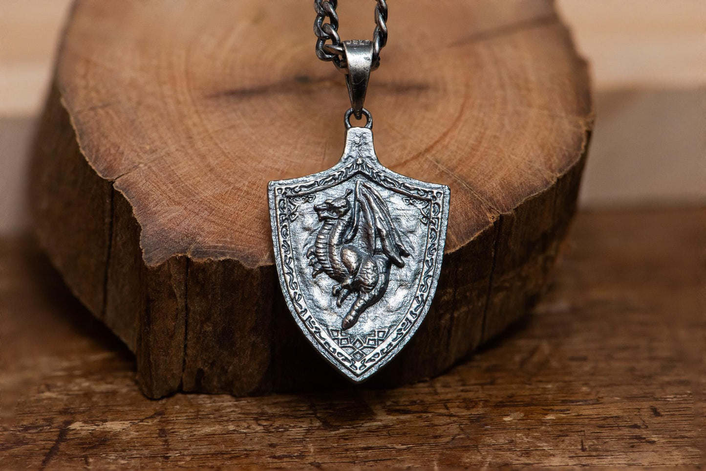 Dragoncrest Shield Talisman +2 S925 Oxidized Silver Necklace | Handcrafted Silver Pendant | Gift For RPG Fans