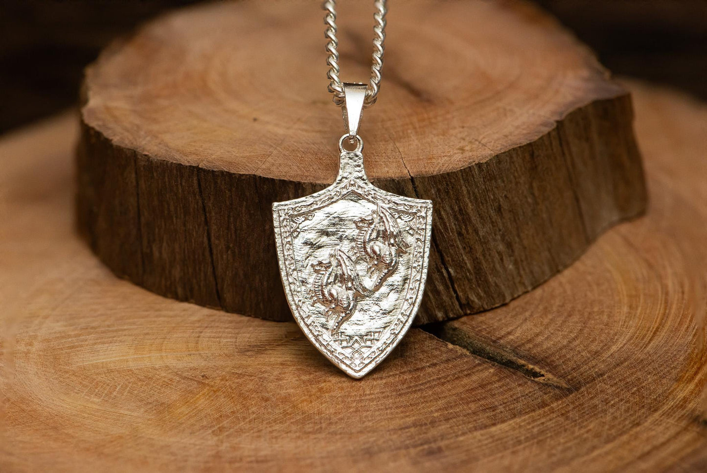 Dragoncrest Shield Talisman +2 S925 Oxidized Silver Necklace | Handcrafted Silver Pendant | Gift For RPG Fans