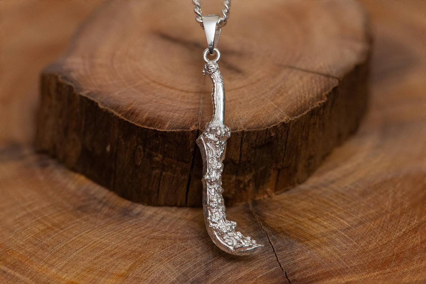 Harald Curved Greatsword S925 Oxidized Silver Necklace | Gothic Medieval Jewelry | Gift For Men Women