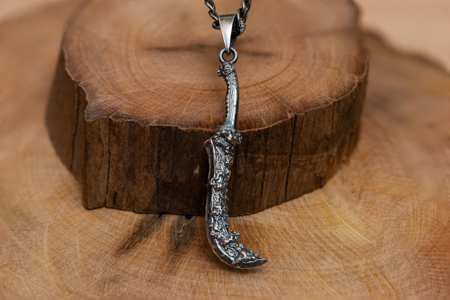 Harald Curved Greatsword S925 Oxidized Silver Necklace | Gothic Medieval Jewelry | Gift For Men Women