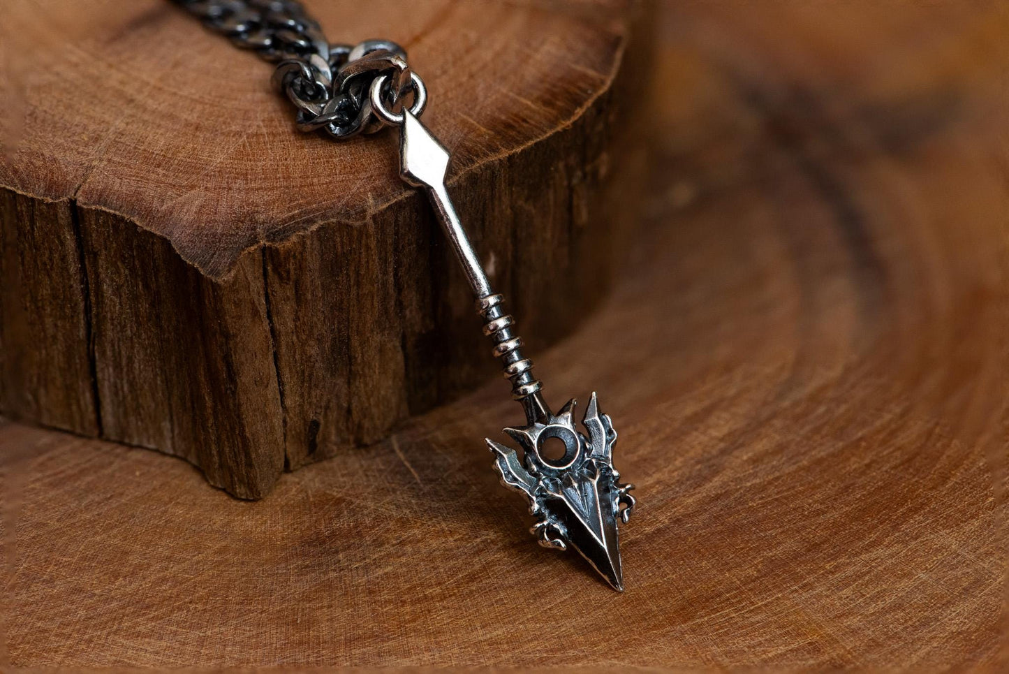 Handcrafted Flame Spear Pendant S925 Silver Necklace for Men – Gothic Warrior Jewelry, Fantasy Gift for Him, RPG Inspired Jewelry