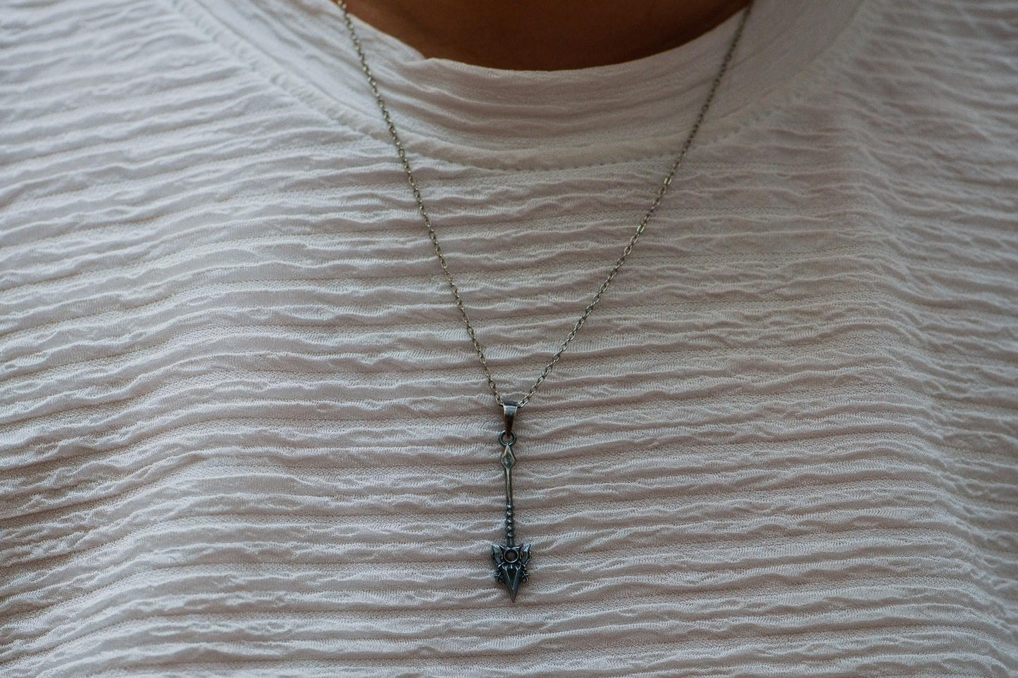 Handcrafted Flame Spear Pendant S925 Silver Necklace for Men – Gothic Warrior Jewelry, Fantasy Gift for Him, RPG Inspired Jewelry