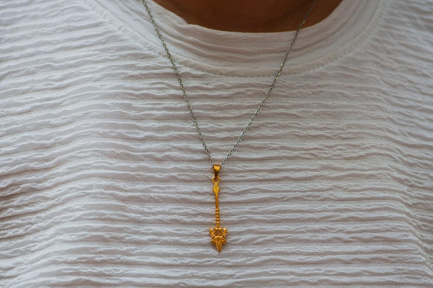 Gold-Plated Flame Spear Pendant S925 Silver Necklace – Elegant Fantasy Jewelry for Men, Gothic Sword Pendant, Unique Gift Idea