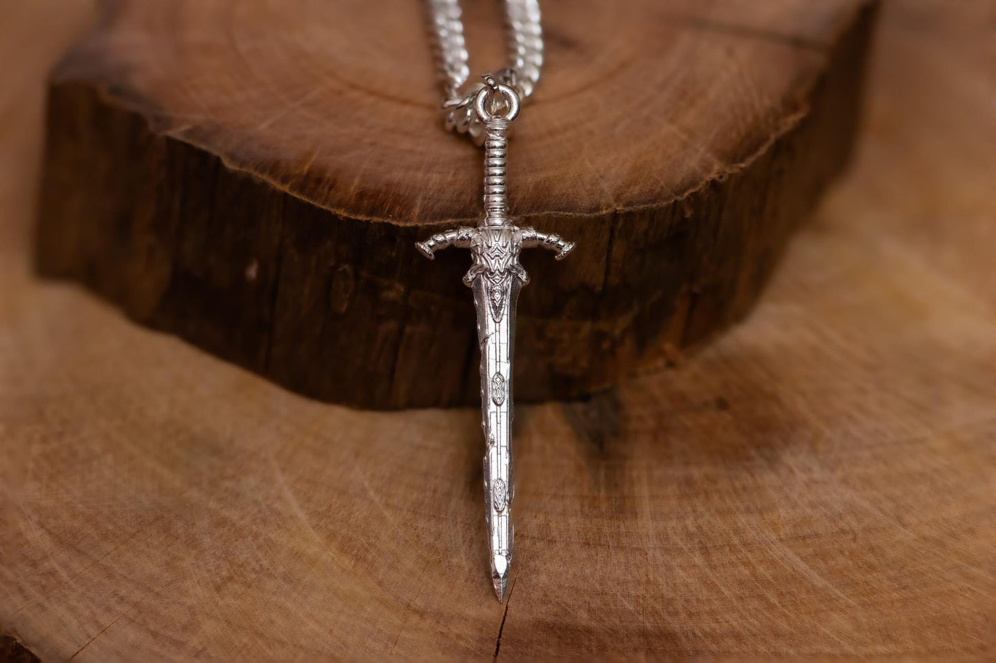 Silver Great Blade Pendant S925 Sterling Sword Necklace Handmade Jewelry for Men, Fantasy Talisman Gift for Gamer Fan