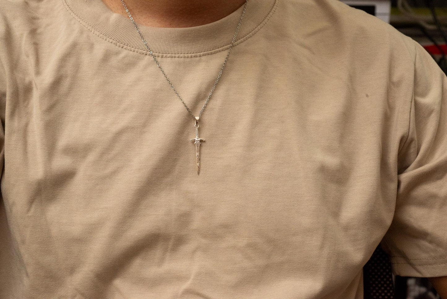 Gold Great Blade Pendant S925 Sterling Sword Necklace Gold Plated, Medieval Jewelry Gift for Men, Handmade Fantasy